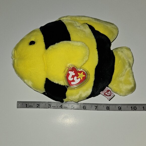 Ty Beanie Buddies Collection Yellow Black Fish Bubbles Stuffed Animal 1998 w/TAG - Picture 4 of 9